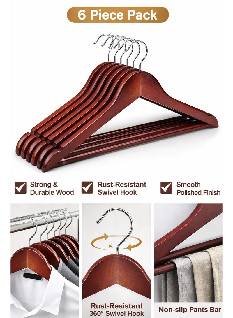 Pack of 6 Piece Wooden Suit Hangers with Non-Slip Pants and Smooth Finish Solid Wood - Image 2